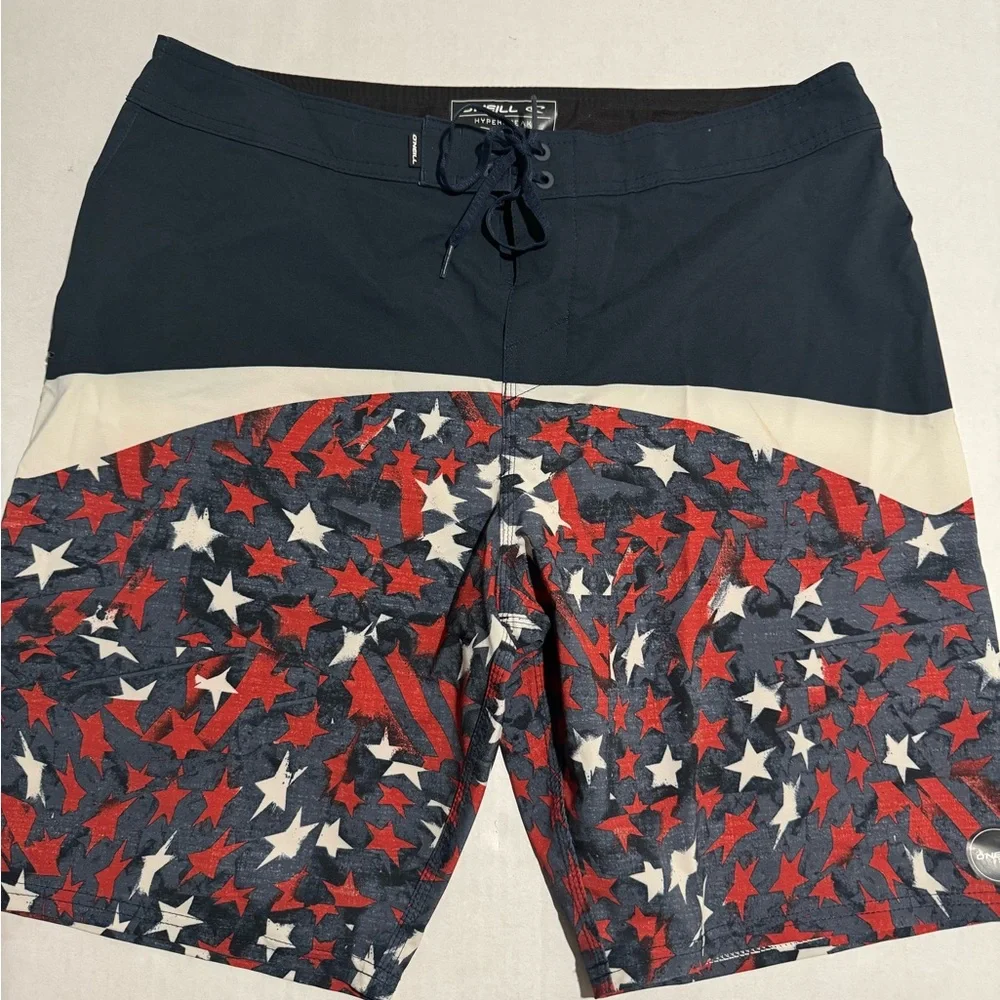O'Neill Sk8 Swim Trunks, American Flag Shorts, Flat‎ Front, Men's 34 #1164